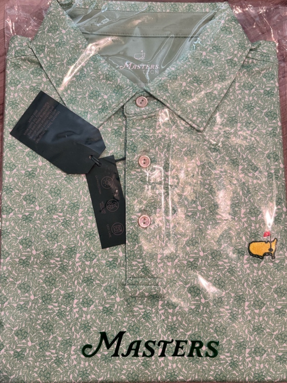 Masters Light Green Azalea-Print Polo Shirt with Yellow Logo - NWT
